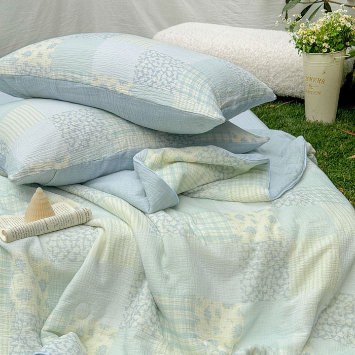 91家纺网 家纺一手货源 找家纺 木楌家居 2026年新款全棉皱皱纱夏被夏凉被空调被夏被四件套 百福-兰