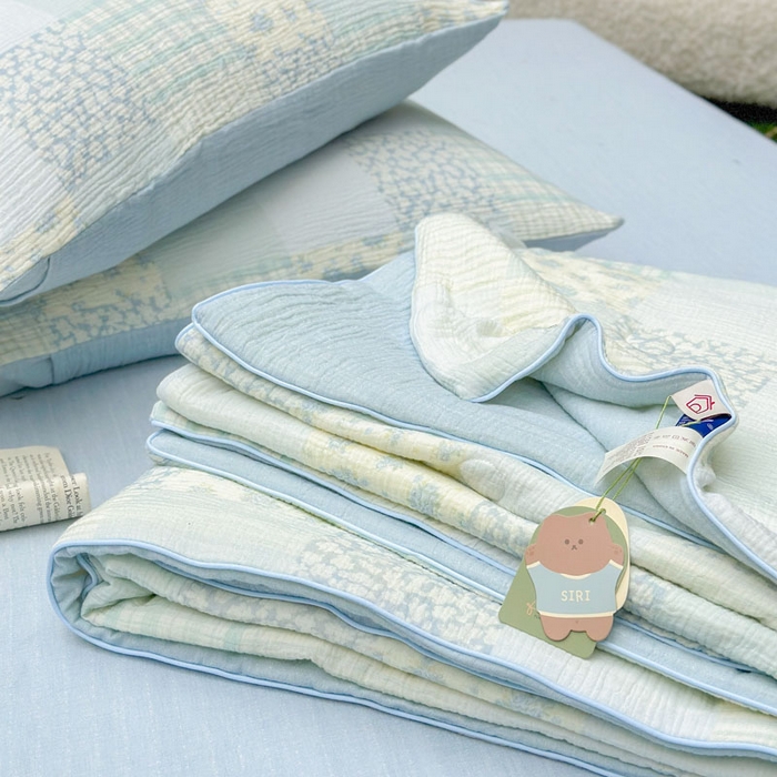 91家纺网 家纺一手货源 找家纺 木楌家居 2026年新款全棉皱皱纱夏被夏凉被空调被夏被四件套 百福-兰