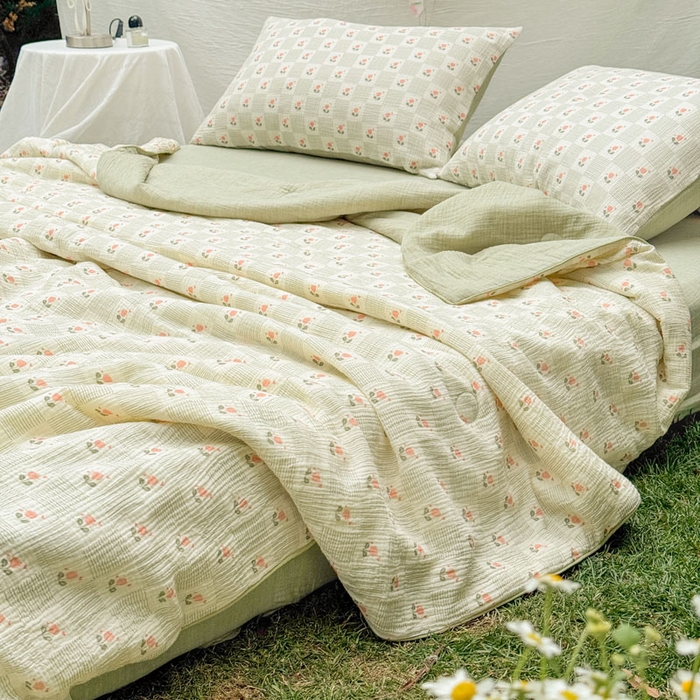 木楌家居 2026年新款全棉皱皱纱夏被夏凉被空调被夏被四件套 芮瑶