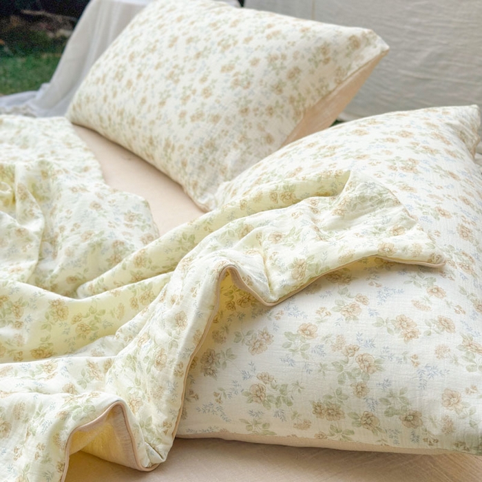 91家纺网 家纺一手货源 找家纺 木楌家居 2026年新款全棉皱皱纱夏被夏凉被空调被夏被四件套 茉白