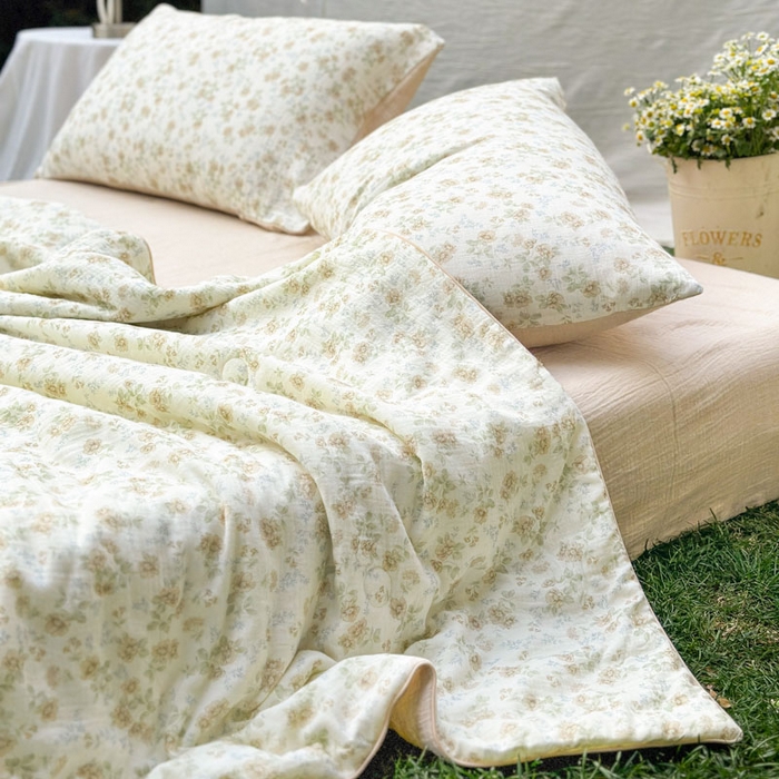 91家纺网 家纺一手货源 找家纺 木楌家居 2026年新款全棉皱皱纱夏被夏凉被空调被夏被四件套 茉白