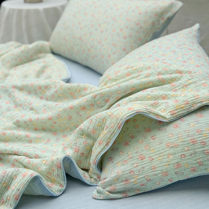 91家纺网 家纺一手货源 找家纺 木楌家居 2026年新款全棉皱皱纱夏被夏凉被空调被夏被四件套 汐言