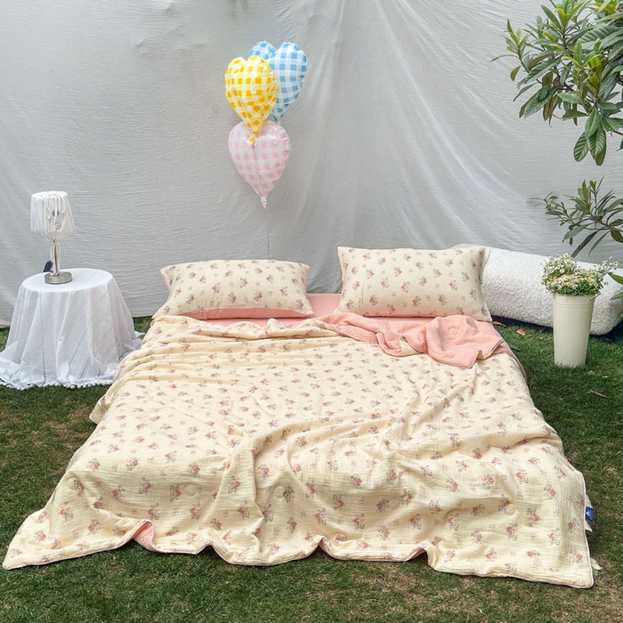 91家纺网 家纺一手货源 找家纺 木楌家居 2026年新款全棉皱皱纱夏被夏凉被空调被夏被四件套 舒窈