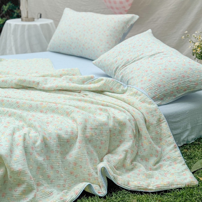 91家纺网 家纺一手货源 找家纺 木楌家居 2026年新款全棉皱皱纱夏被夏凉被空调被夏被四件套 汐言