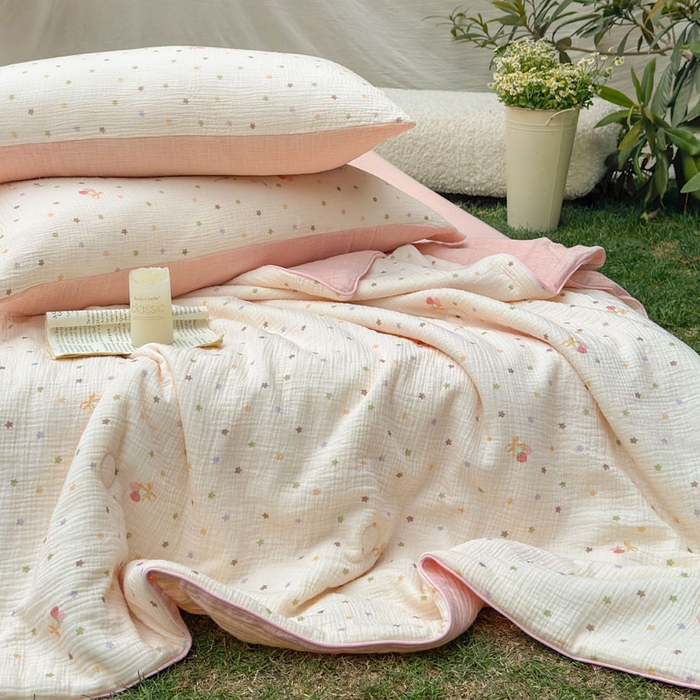 91家纺网 家纺一手货源 找家纺 木楌家居 2026年新款全棉皱皱纱夏被夏凉被空调被夏被四件套 芯萝