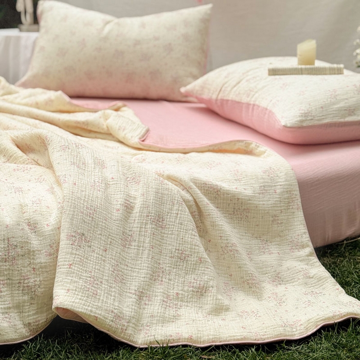 91家纺网 家纺一手货源 找家纺 木楌家居 2026年新款全棉皱皱纱夏被夏凉被空调被夏被四件套 采盈