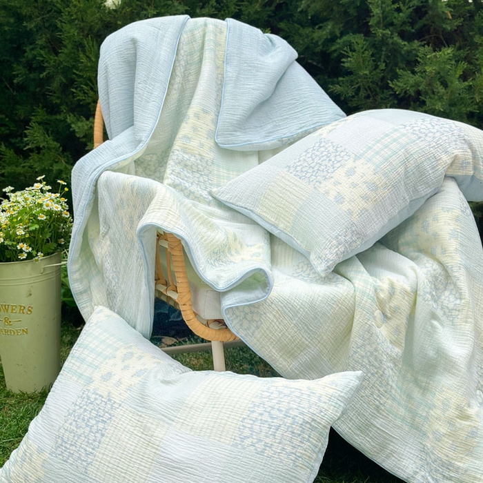 91家纺网 家纺一手货源 找家纺 木楌家居 2026年新款全棉皱皱纱夏被夏凉被空调被夏被四件套 百福-兰