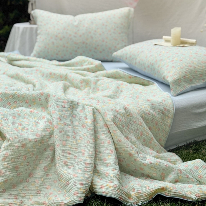 91家纺网 家纺一手货源 找家纺 木楌家居 2026年新款全棉皱皱纱夏被夏凉被空调被夏被四件套 汐言
