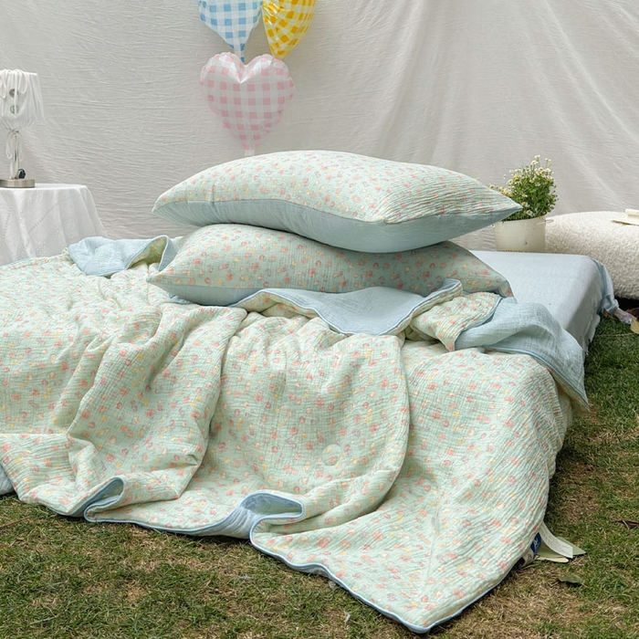 91家纺网 家纺一手货源 找家纺 木楌家居 2026年新款全棉皱皱纱夏被夏凉被空调被夏被四件套 汐言