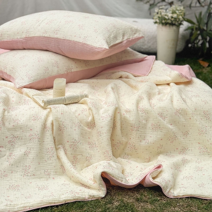 91家纺网 家纺一手货源 找家纺 木楌家居 2026年新款全棉皱皱纱夏被夏凉被空调被夏被四件套 采盈