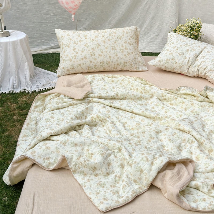 91家纺网 家纺一手货源 找家纺 木楌家居 2026年新款全棉皱皱纱夏被夏凉被空调被夏被四件套 茉白