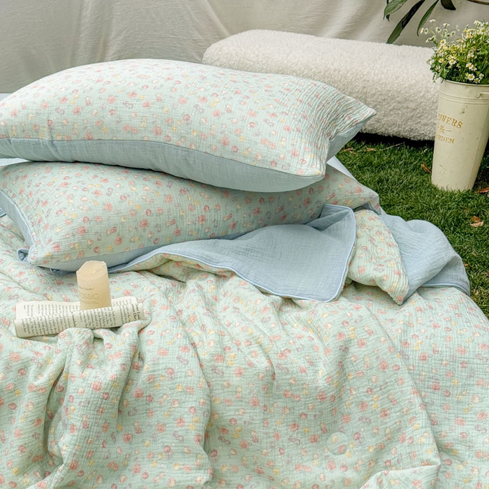 91家纺网 家纺一手货源 找家纺 木楌家居 2026年新款全棉皱皱纱夏被夏凉被空调被夏被四件套 汐言