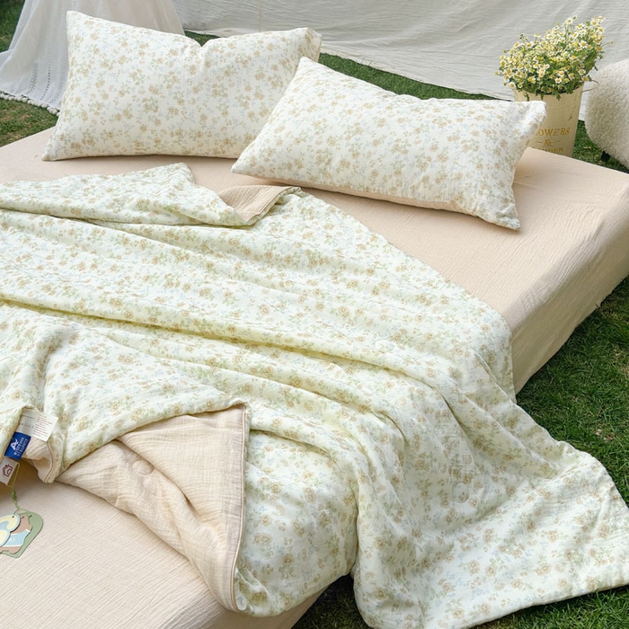 91家纺网 家纺一手货源 找家纺 木楌家居 2026年新款全棉皱皱纱夏被夏凉被空调被夏被四件套 茉白