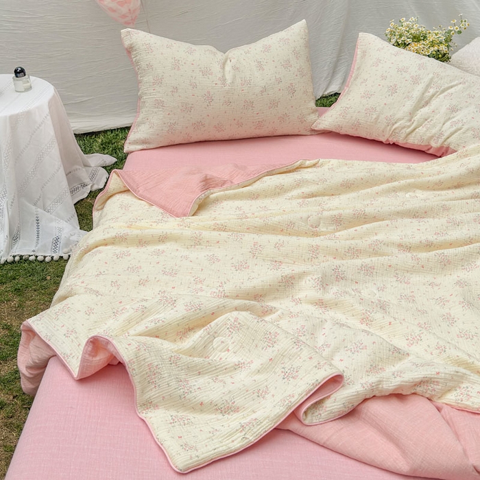 91家纺网 家纺一手货源 找家纺 木楌家居 2026年新款全棉皱皱纱夏被夏凉被空调被夏被四件套 采盈