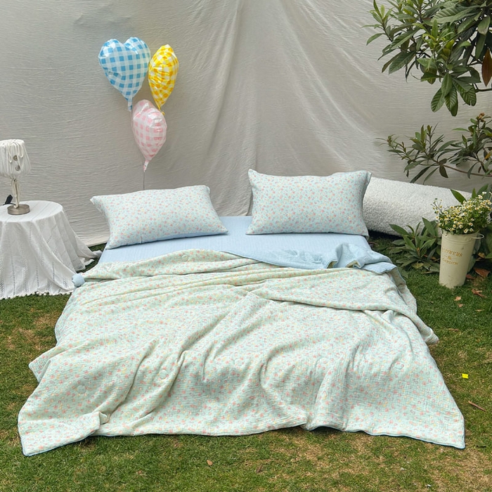 91家纺网 家纺一手货源 找家纺 木楌家居 2026年新款全棉皱皱纱夏被夏凉被空调被夏被四件套 汐言