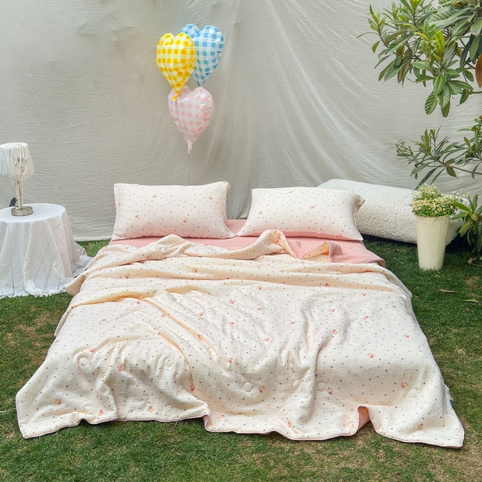 91家纺网 家纺一手货源 找家纺 木楌家居 2026年新款全棉皱皱纱夏被夏凉被空调被夏被四件套 芯萝