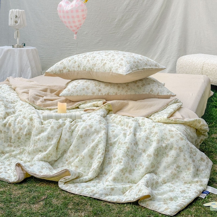 91家纺网 家纺一手货源 找家纺 木楌家居 2026年新款全棉皱皱纱夏被夏凉被空调被夏被四件套 茉白