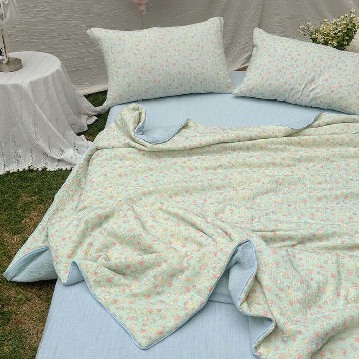 91家纺网 家纺一手货源 找家纺 木楌家居 2026年新款全棉皱皱纱夏被夏凉被空调被夏被四件套 汐言