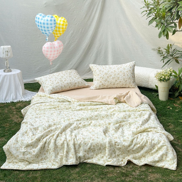 91家纺网 家纺一手货源 找家纺 木楌家居 2026年新款全棉皱皱纱夏被夏凉被空调被夏被四件套 茉白