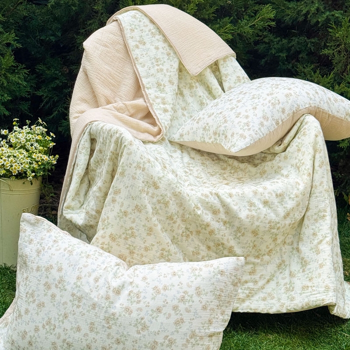 91家纺网 家纺一手货源 找家纺 木楌家居 2026年新款全棉皱皱纱夏被夏凉被空调被夏被四件套 茉白