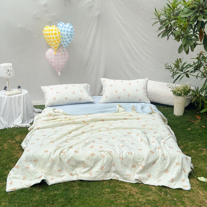 91家纺网 家纺一手货源 找家纺 木楌家居 2026年新款全棉皱皱纱夏被夏凉被空调被夏被四件套 乔木