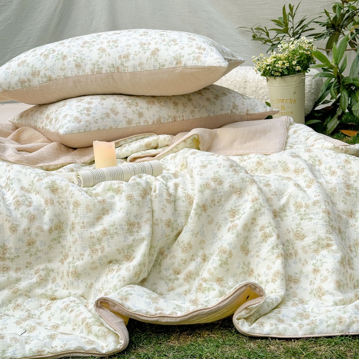 91家纺网 家纺一手货源 找家纺 木楌家居 2026年新款全棉皱皱纱夏被夏凉被空调被夏被四件套 茉白