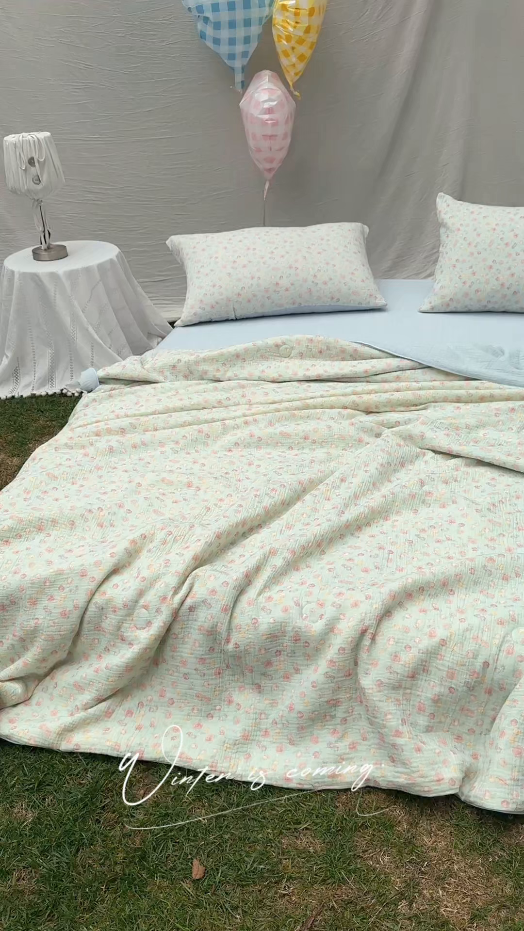 91家纺网 家纺一手货源 找家纺 木楌家居 2026年新款全棉皱皱纱夏被夏凉被空调被夏被四件套 汐言