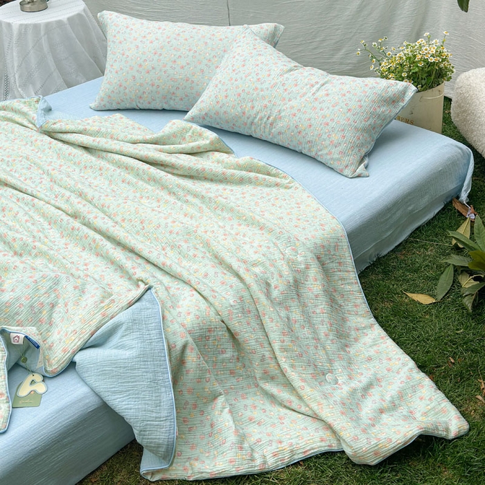 91家纺网 家纺一手货源 找家纺 木楌家居 2026年新款全棉皱皱纱夏被夏凉被空调被夏被四件套 汐言