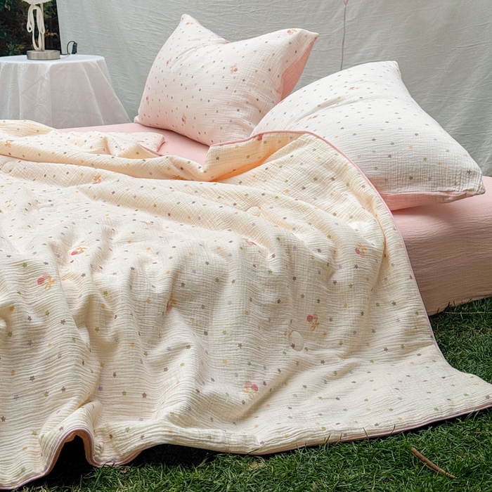 91家纺网 家纺一手货源 找家纺 木楌家居 2026年新款全棉皱皱纱夏被夏凉被空调被夏被四件套 芯萝