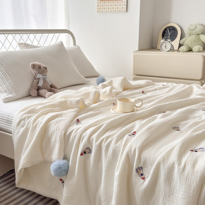 91家纺网 家纺一手货源 找家纺 （总）木楌家居 2026新款全棉皱皱纱儿童款夏被床盖四件套