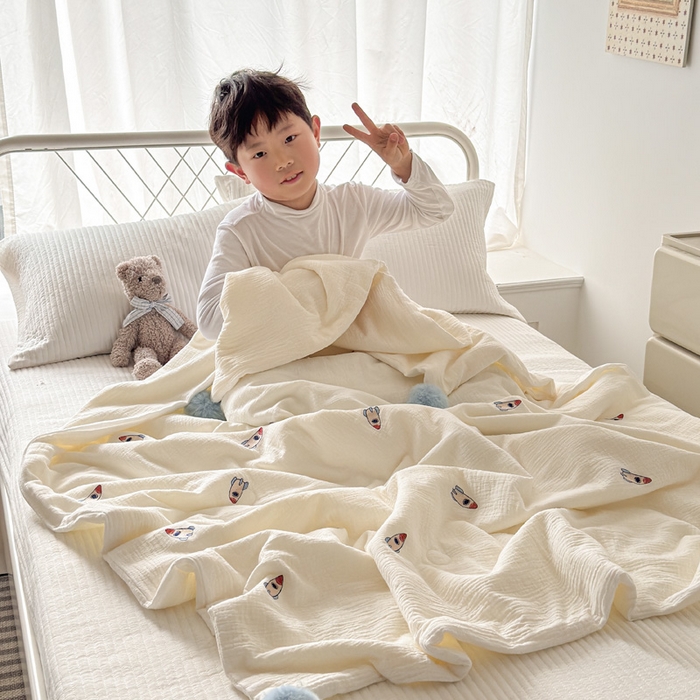 91家纺网 家纺一手货源 找家纺 （总）木楌家居 2026新款全棉皱皱纱儿童款夏被床盖四件套