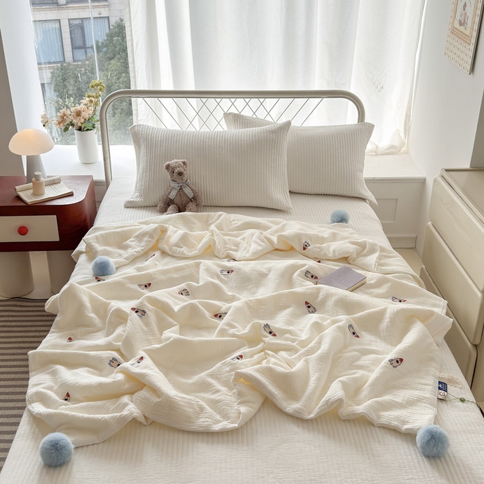 91家纺网 家纺一手货源 找家纺 （总）木楌家居 2026新款全棉皱皱纱儿童款夏被床盖四件套