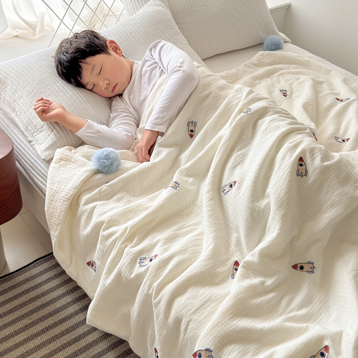 91家纺网 家纺一手货源 找家纺 （总）木楌家居 2026新款全棉皱皱纱儿童款夏被床盖四件套