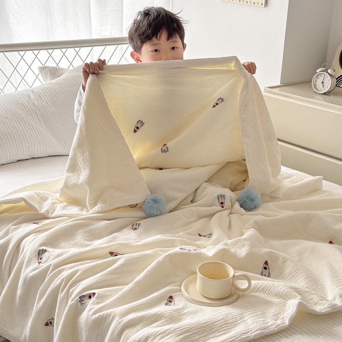 91家纺网 家纺一手货源 找家纺 （总）木楌家居 2026新款全棉皱皱纱儿童款夏被床盖四件套