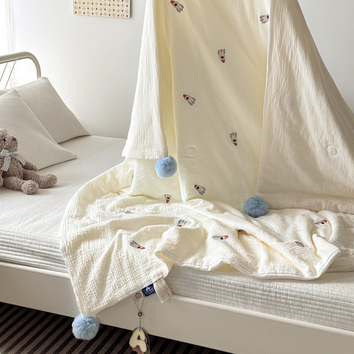 91家纺网 家纺一手货源 找家纺 （总）木楌家居 2026新款全棉皱皱纱儿童款夏被床盖四件套