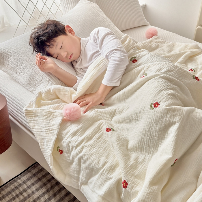 91家纺网 家纺一手货源 找家纺 （总）木楌家居 2026新款全棉皱皱纱儿童款夏被床盖四件套