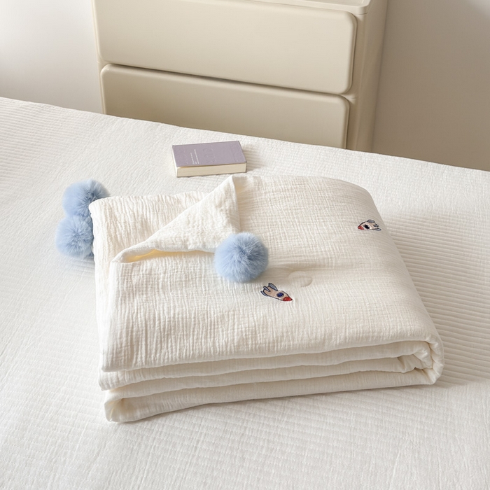 木楌家居 2026新款全棉皱皱纱儿童款夏被床盖四件套 组合