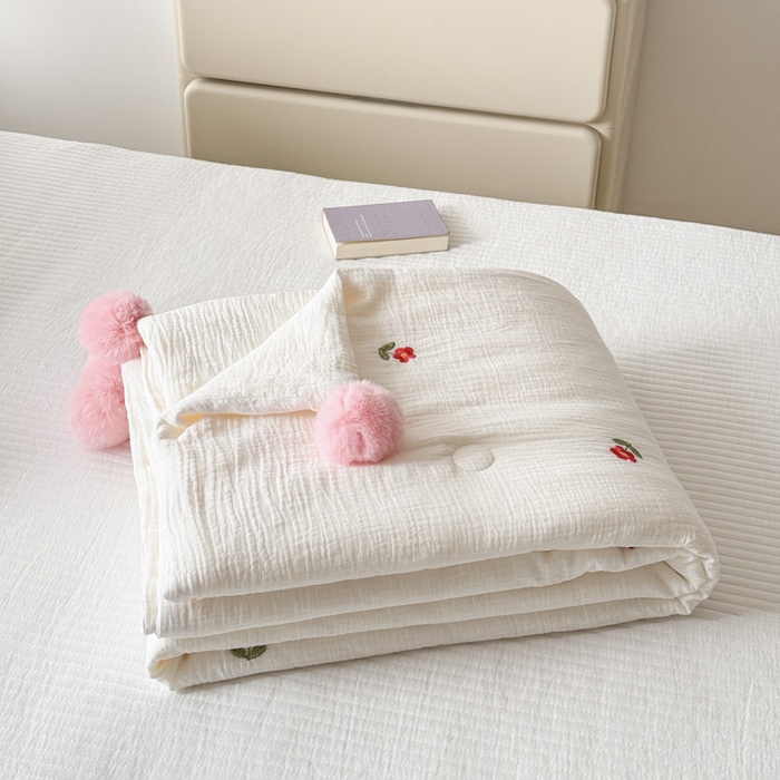 91家纺网 家纺一手货源 找家纺 木楌家居 2026新款全棉皱皱纱儿童款夏被床盖四件套 组合