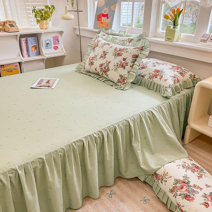 91家纺网 家纺一手货源 找家纺 （总）缦彩 2026新款纯棉花卉公主风大花边床裙四件套