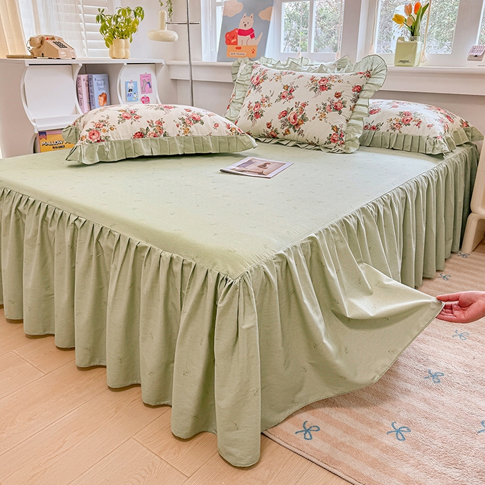 91家纺网 家纺一手货源 找家纺 （总）缦彩 2026新款纯棉花卉公主风大花边床裙四件套