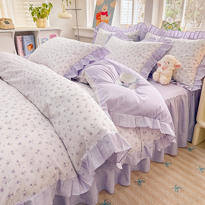 91家纺网 家纺一手货源 找家纺 缦彩 2026新款纯棉花卉公主风大花边床裙四件套 花春城