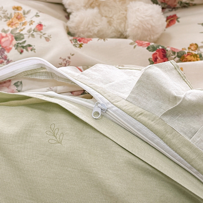 91家纺网 家纺一手货源 找家纺 缦彩 2026新款纯棉花卉公主风大花边床裙四件套 春缇玫瑰-米黄