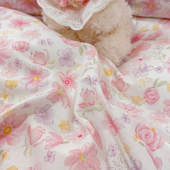 91家纺网 家纺一手货源 找家纺 缦彩 2026新款纯棉花卉公主风大花边床裙四件套 春光里