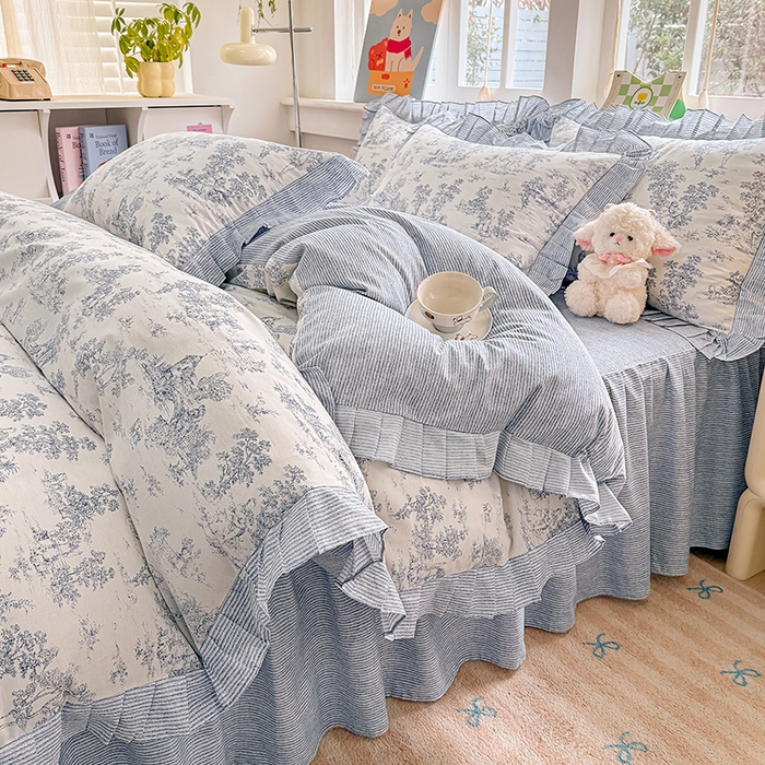 缦彩 2026新款纯棉花卉公主风大花边床裙四件套 梵夕