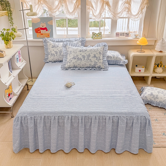 91家纺网 家纺一手货源 找家纺 缦彩 2026新款纯棉花卉公主风大花边床裙四件套 梵夕