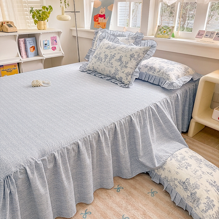 91家纺网 家纺一手货源 找家纺 缦彩 2026新款纯棉花卉公主风大花边床裙四件套 梵夕