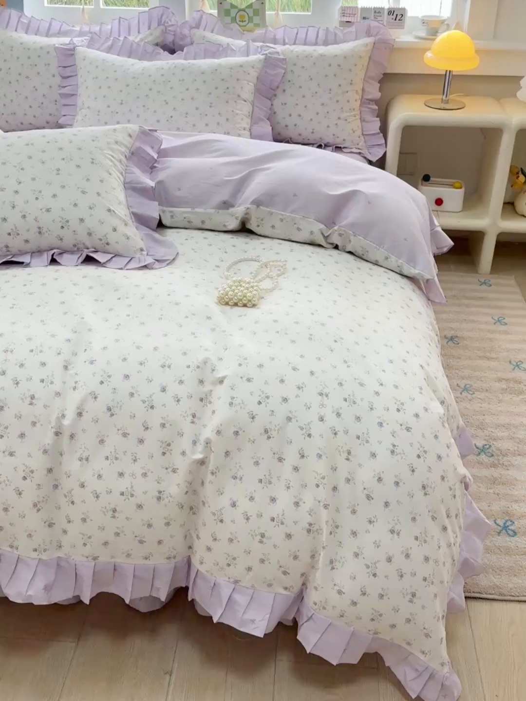 91家纺网 家纺一手货源 找家纺 缦彩 2026新款纯棉花卉公主风大花边床裙四件套 花春城