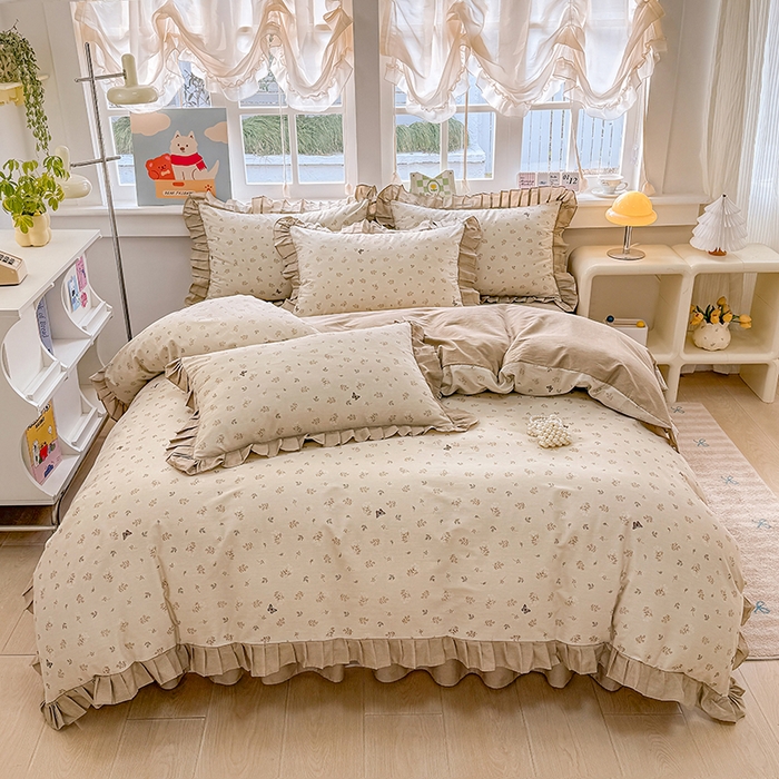 91家纺网 家纺一手货源 找家纺 缦彩 2026新款纯棉花卉公主风大花边床裙四件套 奢香夫人