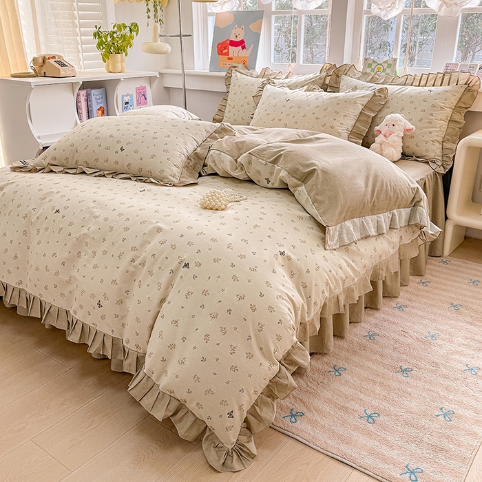 91家纺网 家纺一手货源 找家纺 缦彩 2026新款纯棉花卉公主风大花边床裙四件套 奢香夫人