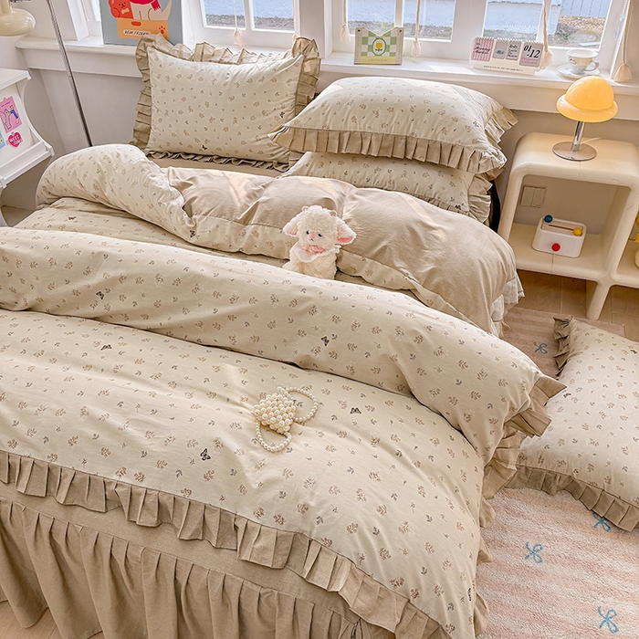 91家纺网 家纺一手货源 找家纺 缦彩 2026新款纯棉花卉公主风大花边床裙四件套 奢香夫人